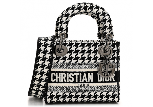 Сумка Christian Dior Lady черная с белым и серебристым