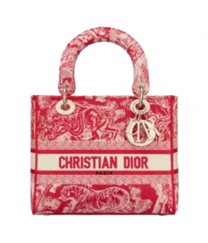 Сумка Dior Lady D-Lite малиновая с вышивкой