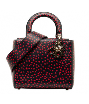 Сумка Dior Lady черная сердечками