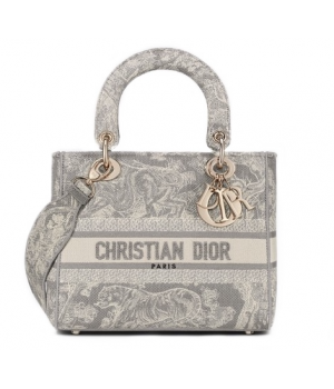 Сумка Dior Lady D-Lite серая с вышивкой