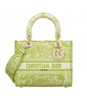 Сумка Dior Lady D-Lite лаймовая с вышивкой