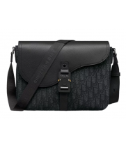 Сумка-мессенджер Christian Dior Saddle Oblique Black Grey с клапаном