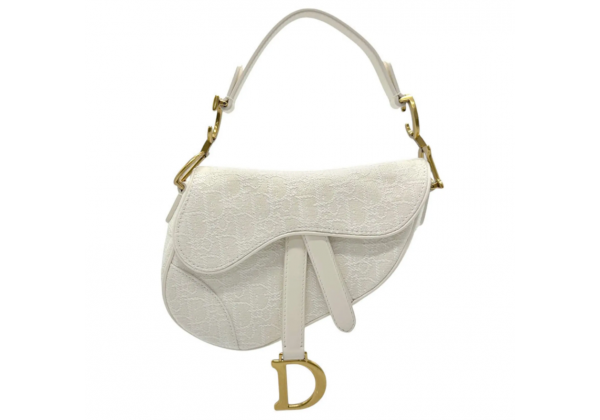 Сумка Christian Dior Saddle Canvas White с ремнем