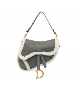 Сумка Christian Dior Saddle с мехом серая