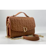 Женская сумка Christian Dior Bobby коричневая с золотым через плечо