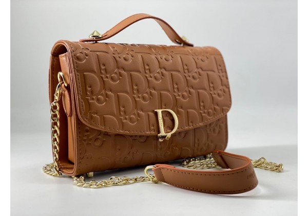 Женская сумка Christian Dior Bobby коричневая с золотым через плечо