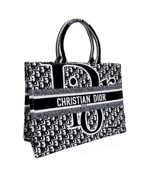 Женская сумка Christian Dior Book Tote Oblique черно-белая