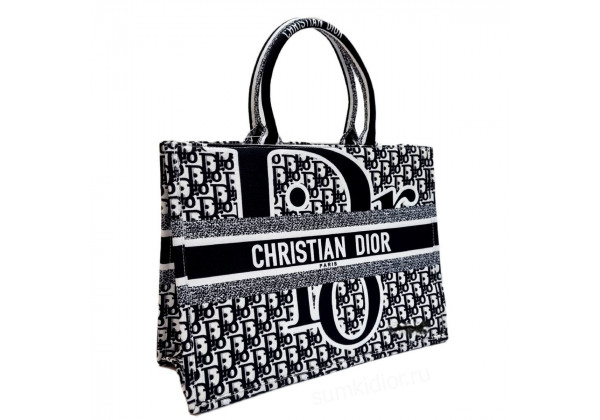 Женская сумка Christian Dior Book Tote Oblique черно-белая