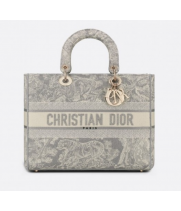 Сумка Dior Lady D-Lite серая с вышивкой