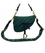 Сумка Christian Dior (Диор) Saddle текстильная зеленая
